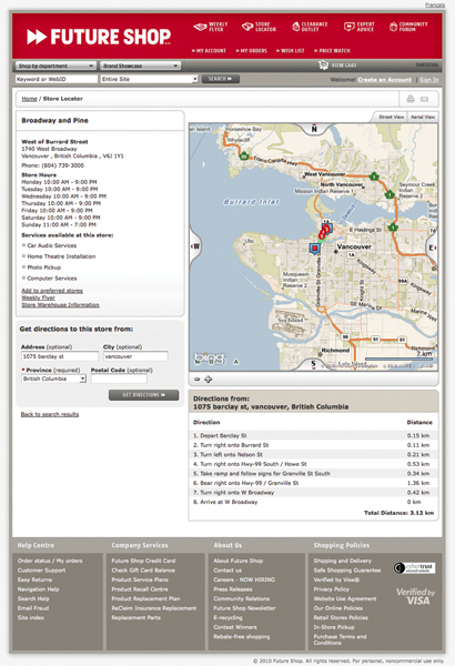 Future Shop Store Locator Page